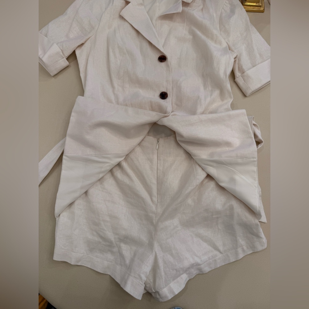 Donna Morgan White Tailored Linen Jumpsuit - Picture 8 of 8
